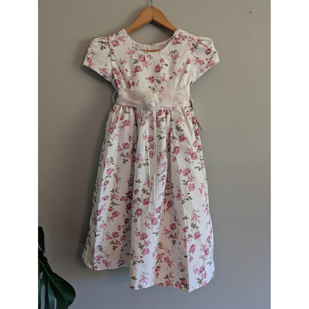 Girls Pink Floral Party Dress Size 6 Rose Special Occasion Wedding Flower Girl